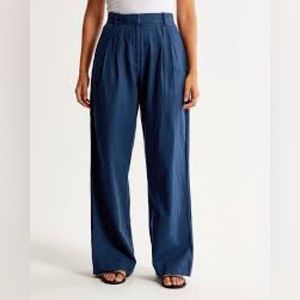 Abercrombie - Curve Love Linen-Blend Tailored Wide Leg Pant - Size Medium